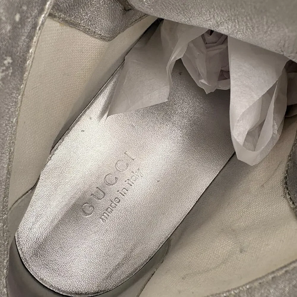 GUCCI Coda Imprime High Top Sneakers Lurex Silver Gray Sz 10G/10.5 US $1245